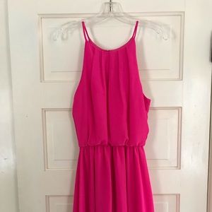 Lush Flirty Open-back Pink Chiffon Dress